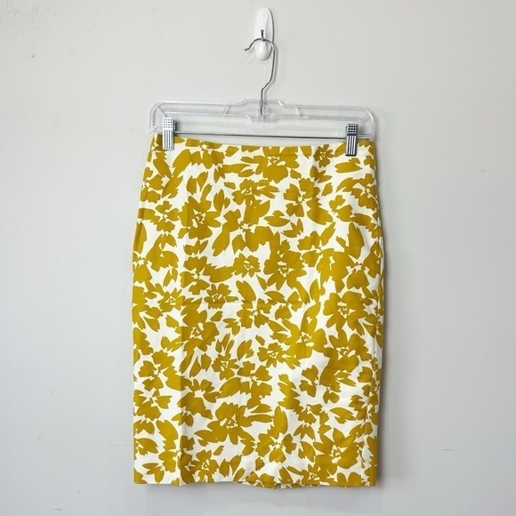 LOFT Dresses & Skirts - Loft Pencil Skirt White Mustard Floral Career Office Summer Spring
